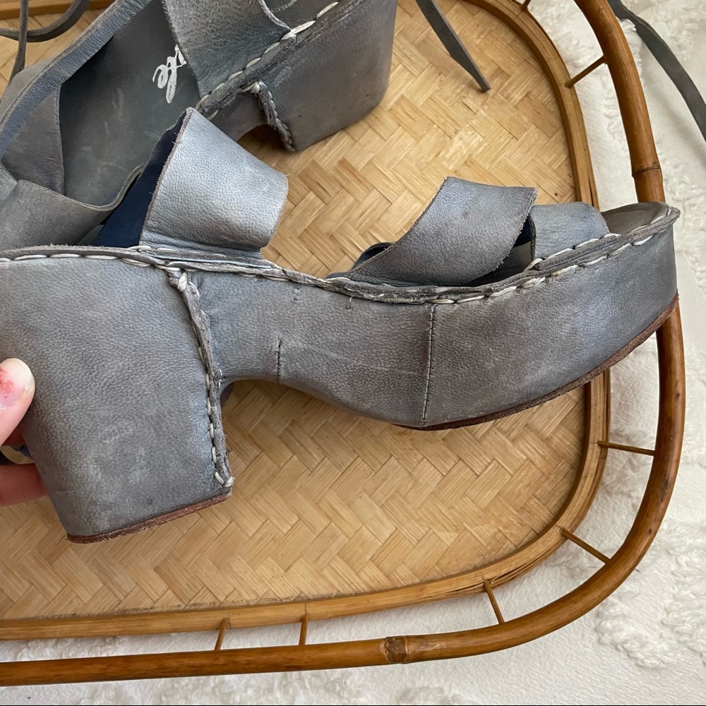 Free People Heeled Lace Up Blue Leather Sandal Heels sz 4 - Picture 5 of 8